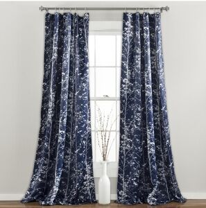 Lush Decor Curtains Set of 2 (84"x52") Forest Light Filtering Window C Navy